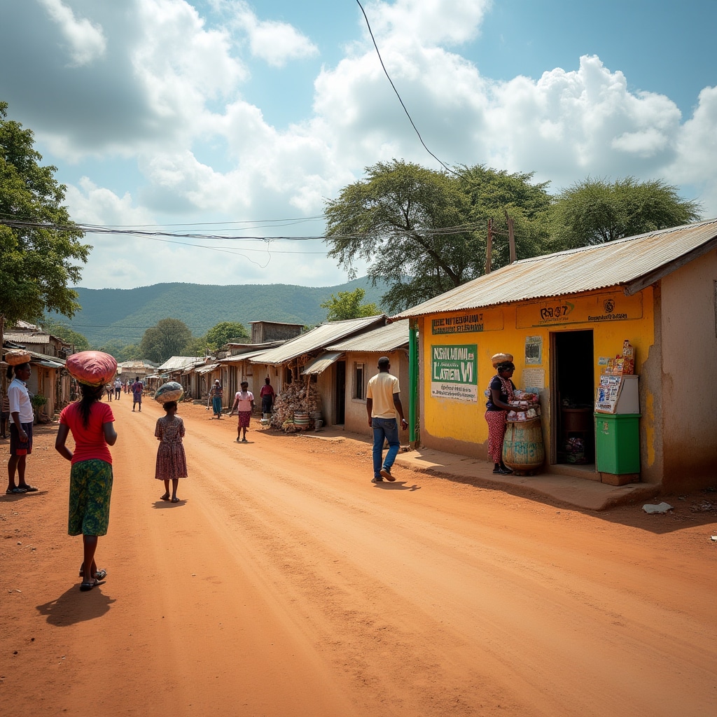 Rural community in Ghana where mobile money agents serve